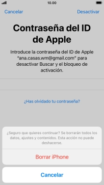 Introduce la contraseña de tu ID de Apple y pulsa Borrar iPhone. Espera unos instantes mientras el teléfono restablece la configuración predeterminada. Sigue las indicaciones de la pantalla para configurar el teléfono y dejarlo listo para su uso. Introduce la contraseña de tu ID de Apple y pulsa Borrar iPhone. Espera unos instantes mientras el teléfono restablece la configuración predeterminada. Sigue las indicaciones de la pantalla para configurar el teléfono y dejarlo listo para su uso.