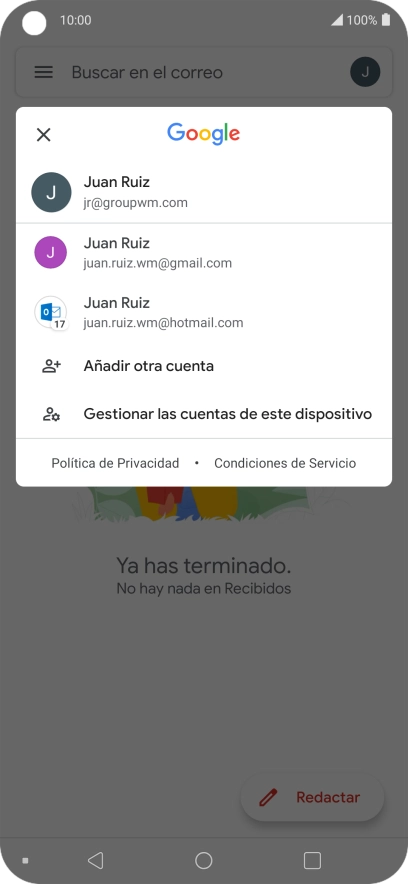 Pulsa la cuenta de correo electrónico deseada. Pulsa la cuenta de correo electrónico deseada.