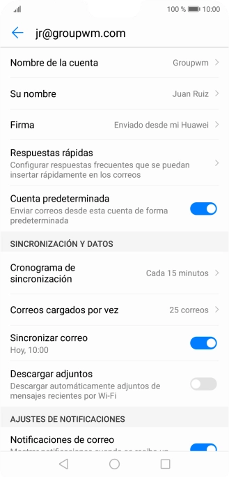 Pulsa Nombre de la cuenta e introduce el nombre de la cuenta de correo electrónico. Pulsa Nombre de la cuenta e introduce el nombre de la cuenta de correo electrónico.
