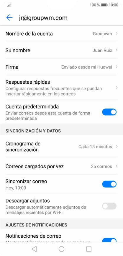 Pulsa Nombre de la cuenta e introduce el nombre de la cuenta de correo electrónico. Pulsa Nombre de la cuenta e introduce el nombre de la cuenta de correo electrónico.