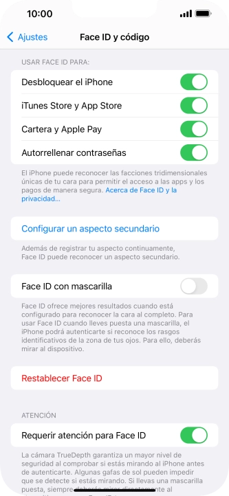 Pulsa  el indicador junto a los ajustes deseados para activarlos o desactivarlos.