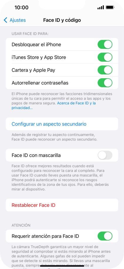 Pulsa  el indicador junto a los ajustes deseados para activarlos o desactivarlos.