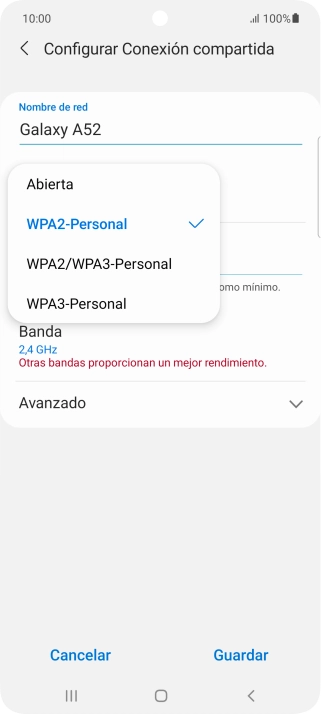 Pulsa WPA3-Personal para proteger la conexión wifi con una contraseña. Pulsa WPA3-Personal para proteger la conexión wifi con una contraseña.