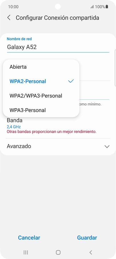 Pulsa WPA3-Personal para proteger la conexión wifi con una contraseña. Pulsa WPA3-Personal para proteger la conexión wifi con una contraseña.