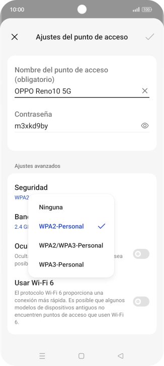 Pulsa WPA3-Personal para proteger la conexión wifi con una contraseña. Pulsa WPA3-Personal para proteger la conexión wifi con una contraseña.