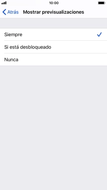 Para seleccionar la vista previa de las notificaciones en la pantalla de bloqueo, pulsa Siempre. Para seleccionar la vista previa de las notificaciones en la pantalla de bloqueo, pulsa Siempre.