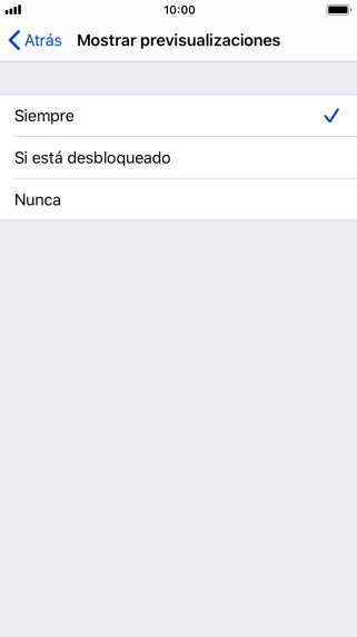 Para seleccionar la vista previa de las notificaciones en la pantalla de bloqueo, pulsa Siempre. Para seleccionar la vista previa de las notificaciones en la pantalla de bloqueo, pulsa Siempre.