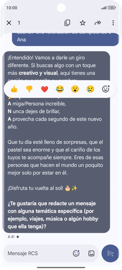Pulsa la propuesta de texto de Gemini durante unos instantes. Sigue las indicaciones de la pantalla para utilizar el texto propuesto. Pulsa la propuesta de texto de Gemini durante unos instantes. Sigue las indicaciones de la pantalla para utilizar el texto propuesto.