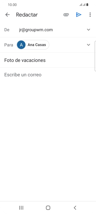 Pulsa en el campo de escritura y escribe el texto del correo electrónico. Pulsa en el campo de escritura y escribe el texto del correo electrónico.