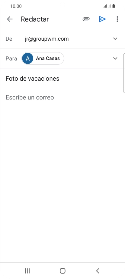 Pulsa en el campo de escritura y escribe el texto del correo electrónico. Pulsa en el campo de escritura y escribe el texto del correo electrónico.