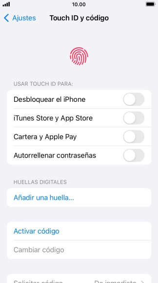 Pulsa Activar código e introduce un código de seguridad de libre elección dos veces seguidas. Pulsa Activar código e introduce un código de seguridad de libre elección dos veces seguidas.