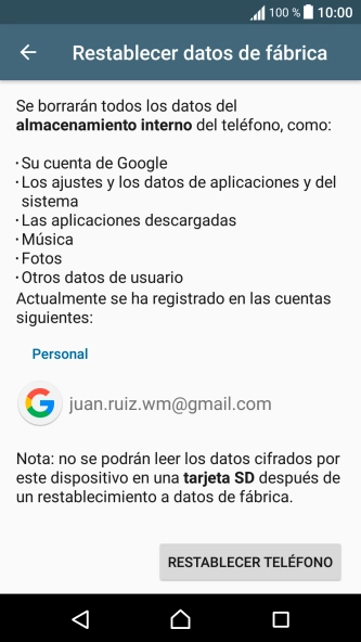 Pulsa RESTABLECER TELÉFONO.