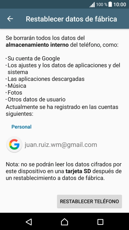 Pulsa RESTABLECER TELÉFONO.