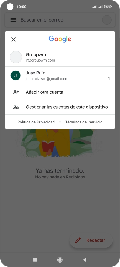 Pulsa la cuenta de correo electrónico deseada. Pulsa la cuenta de correo electrónico deseada.