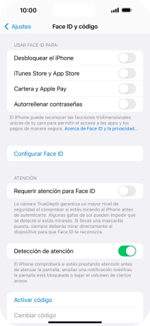 Pulsa Activar código e introduce un código de seguridad de libre elección dos veces seguidas. Pulsa Activar código e introduce un código de seguridad de libre elección dos veces seguidas.