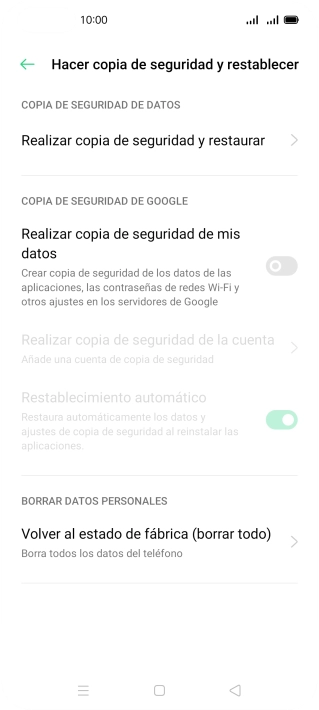 Pulsa Volver al estado de fábrica (borrar todo).