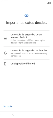 Pulsa el ajuste deseado y sigue las instrucciones de la pantalla para transferir el contenido del otro teléfono. Pulsa el ajuste deseado y sigue las instrucciones de la pantalla para transferir el contenido del otro teléfono.