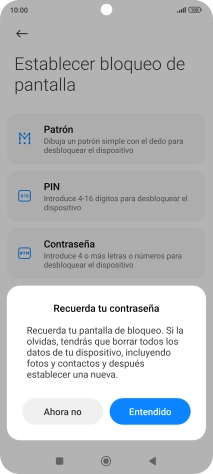 Pulsa Entendido y sigue las indicaciones de la pantalla para crear un código de seguridad del teléfono adicional. Pulsa Entendido y sigue las indicaciones de la pantalla para crear un código de seguridad del teléfono adicional.