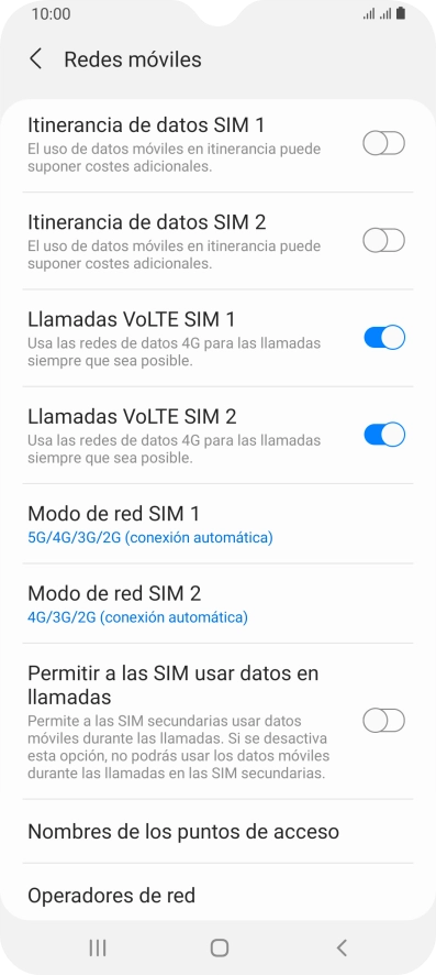 Pulsa Nombres de los puntos de acceso. Pulsa Nombres de los puntos de acceso.