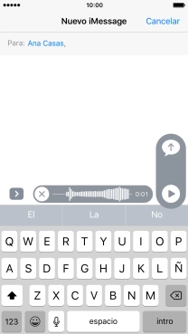 Deja de pulsar para detener la grabación de sonido y pulsa la flecha hacia arriba para enviar la grabación de sonido.