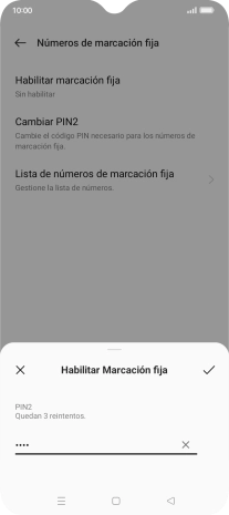 Introduce el código PIN2 y pulsa el icono de aceptar.