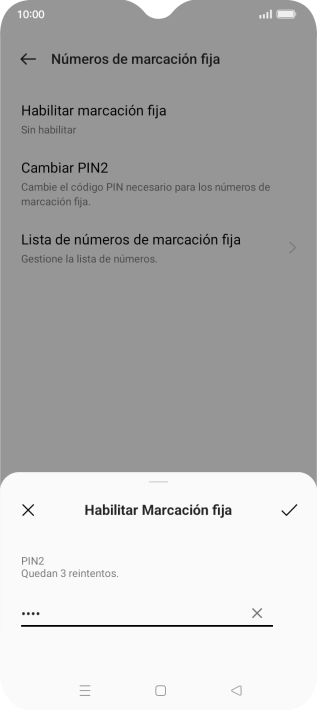 Introduce el código PIN2 y pulsa el icono de aceptar.