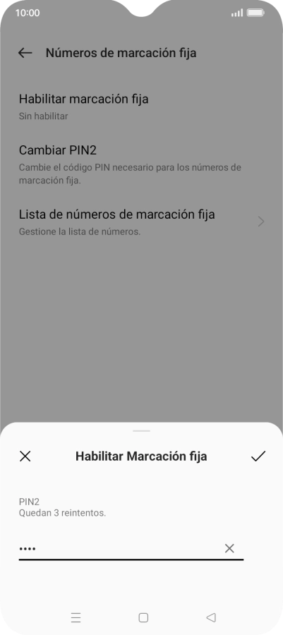 Introduce el código PIN2 y pulsa el icono de aceptar.