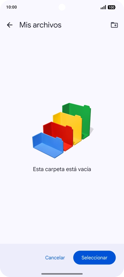 Si deseas crear una nueva carpeta, pulsa el icono de nueva carpeta y sigue las indicaciones de la pantalla para crearla. Si deseas crear una nueva carpeta, pulsa el icono de nueva carpeta y sigue las indicaciones de la pantalla para crearla.