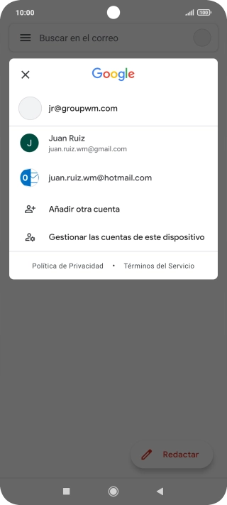 Pulsa la cuenta de correo electrónico deseada. Pulsa la cuenta de correo electrónico deseada.
