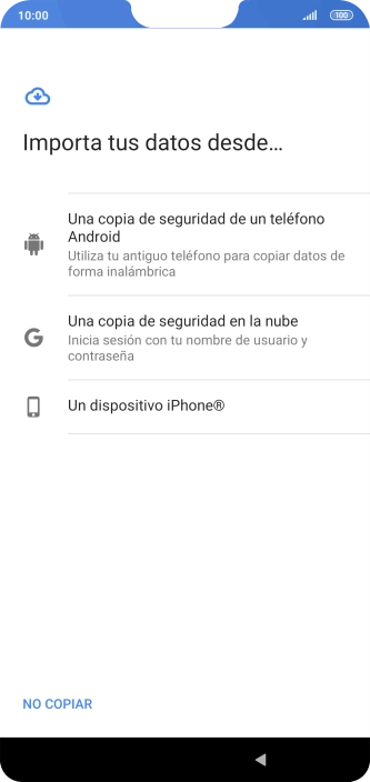 Pulsa la opción deseada y sigue las indicaciones de la pantalla para transferir contenido desde el otro teléfono y finalizar la activación de tu teléfono. Pulsa la opción deseada y sigue las indicaciones de la pantalla para transferir contenido desde el otro teléfono y finalizar la activación de tu teléfono.