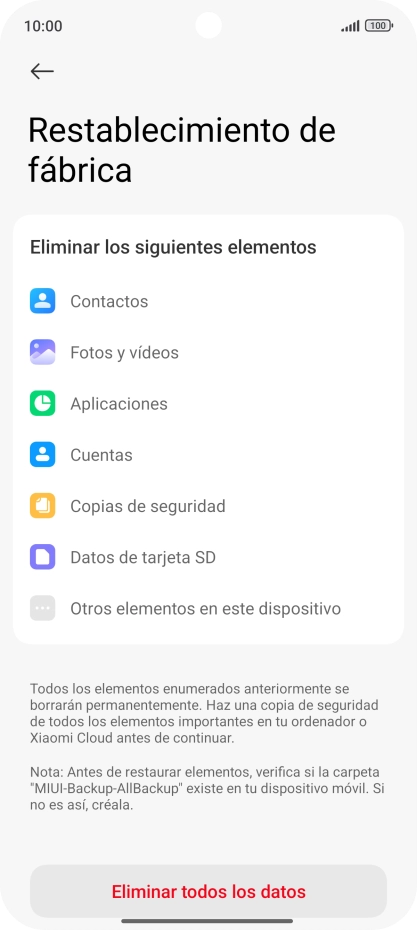 Pulsa Eliminar todos los datos.