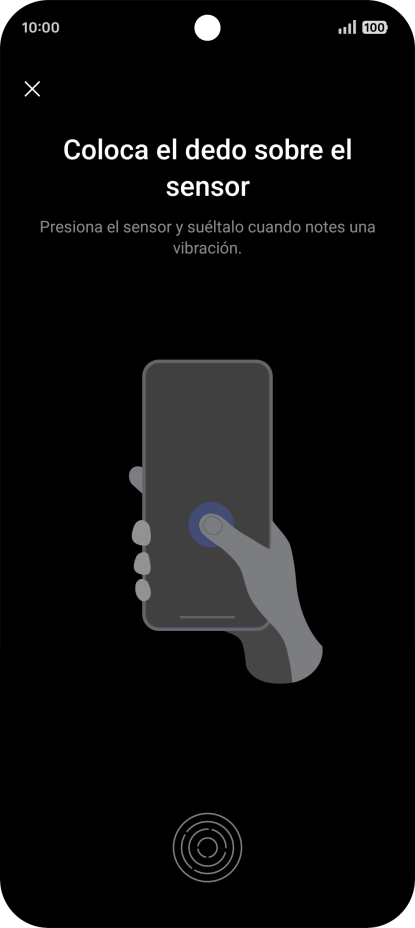 Sigue las indicaciones de la pantalla para crear una huella digital como código de seguridad. Sigue las indicaciones de la pantalla para crear una huella digital como código de seguridad.