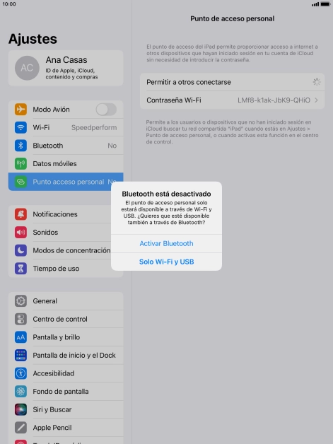 Si la función de wifi está activada, pulsa Solo Wi-Fi y USB.