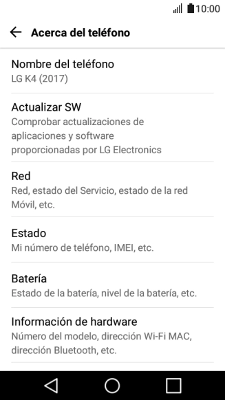 Pulsa Actualizar SW. Si hay una versión de software nueva disponible, aparecerá ahora en la pantalla. Sigue las indicaciones de la pantalla para actualizar el software del teléfono.