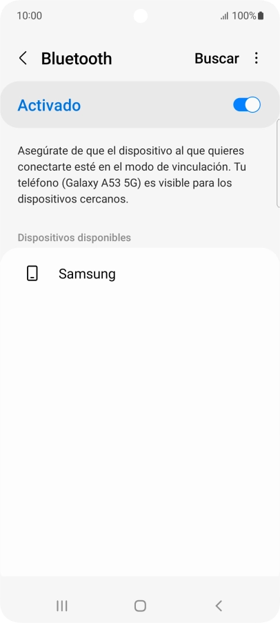 Pulsa el dispositivo Bluetooth deseado y sigue las indicaciones de la pantalla para vincular el dispositivo al teléfono. Pulsa el dispositivo Bluetooth deseado y sigue las indicaciones de la pantalla para vincular el dispositivo al teléfono.