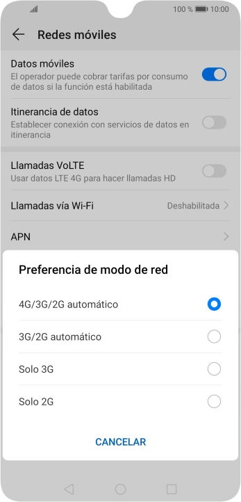 Pulsa el tipo de red deseado.