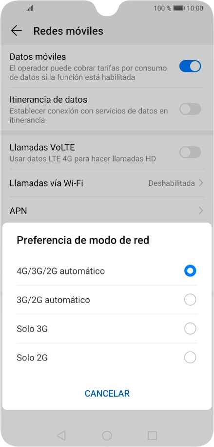 Pulsa el tipo de red deseado.