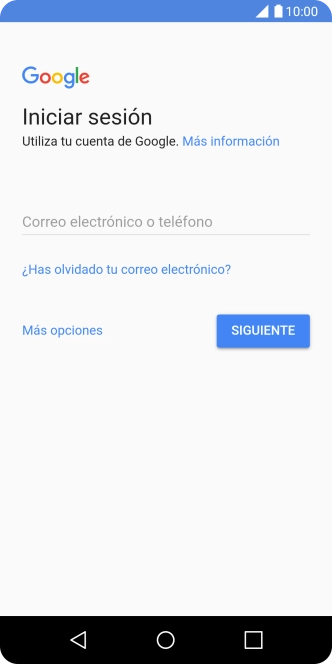 Si no tienes una cuenta de Google, pulsa Más opciones y sigue las indicaciones de la pantalla para ver cómo crear una cuenta nueva. Si no tienes una cuenta de Google, pulsa Más opciones y sigue las indicaciones de la pantalla para ver cómo crear una cuenta nueva.