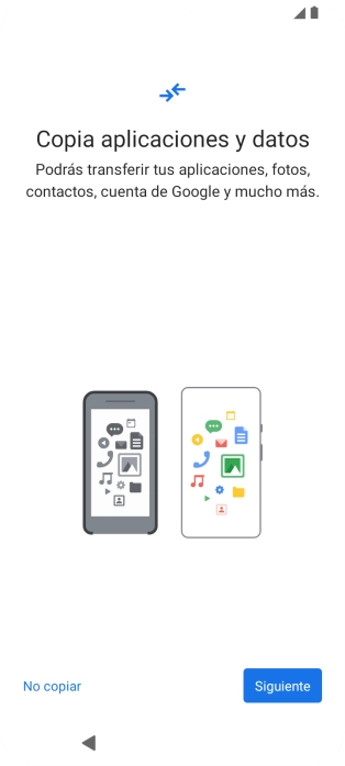Puedes transferir el contenido de otro teléfono cuando activas tu teléfono por primera vez y cuando lo has restablecido. Cuando aparezca en la pantalla del teléfono esta imagen, ya está listo para la transmisión del contenido del otro teléfono.