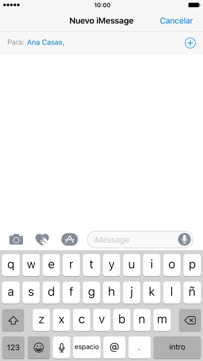 Si el destinatario puede recibir iMessages, aparecerá el texto iMessage en el campo de escritura. Si el destinatario puede recibir iMessages, aparecerá el texto iMessage en el campo de escritura.