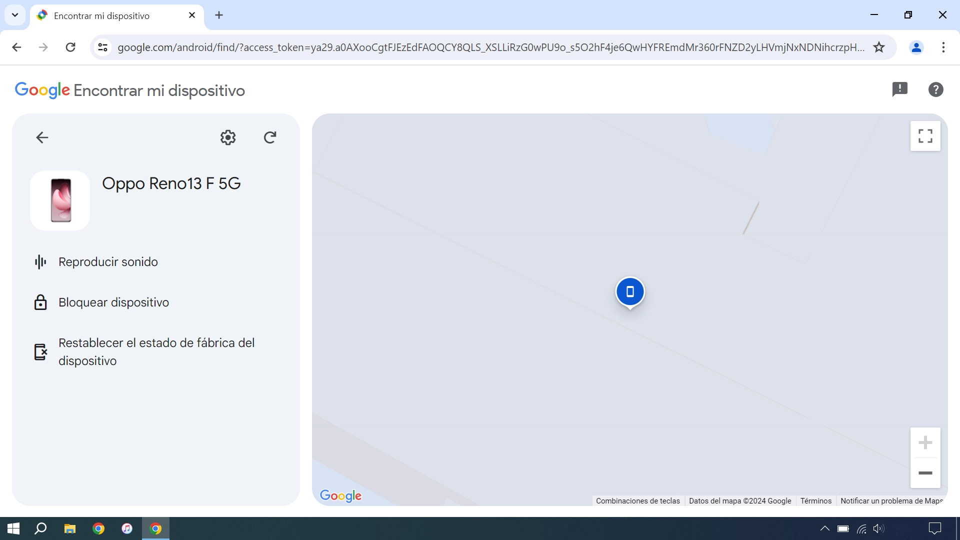 La última posición del teléfono se visualiza en el mapa.