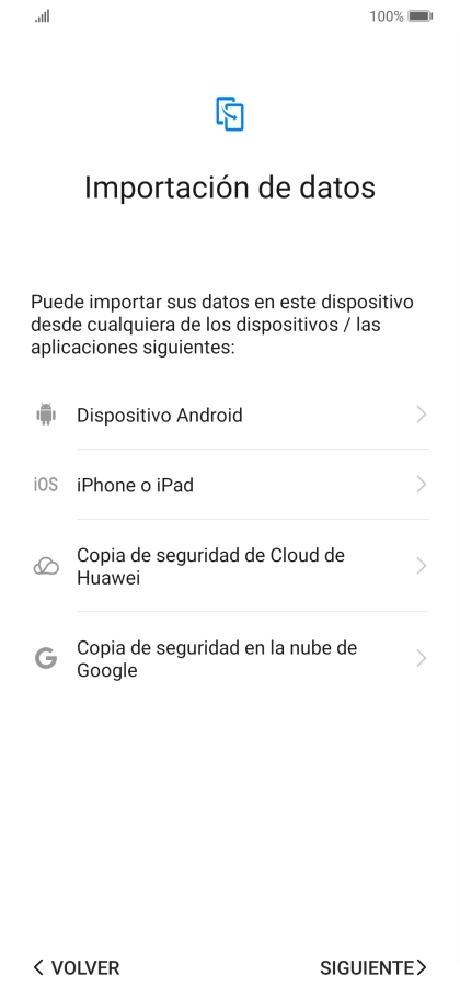 Puedes transferir el contenido de otro teléfono cuando activas tu teléfono por primera vez y cuando lo has restablecido. Cuando aparezca en la pantalla del teléfono esta imagen, ya está listo para la transmisión del contenido del otro teléfono.