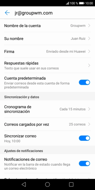 Pulsa Nombre de la cuenta e introduce el nombre de la cuenta de correo electrónico. Pulsa Nombre de la cuenta e introduce el nombre de la cuenta de correo electrónico.