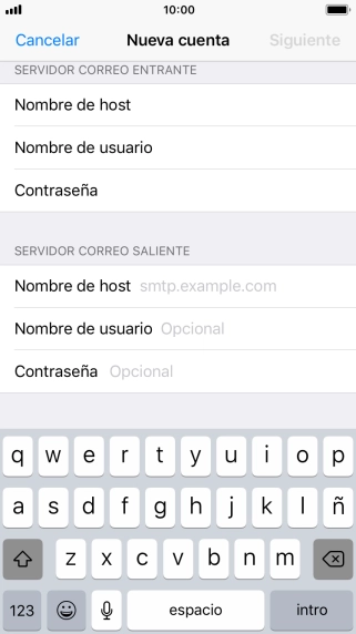 Pulsa Nombre de host e introduce smtp.vodafone.es. Pulsa Nombre de host e introduce smtp.vodafone.es.