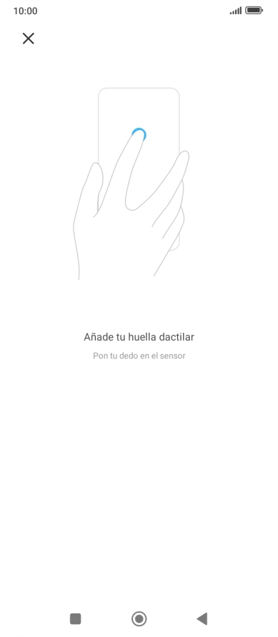 Sigue las indicaciones de la pantalla para crear una huella digital como código de seguridad. Sigue las indicaciones de la pantalla para crear una huella digital como código de seguridad.