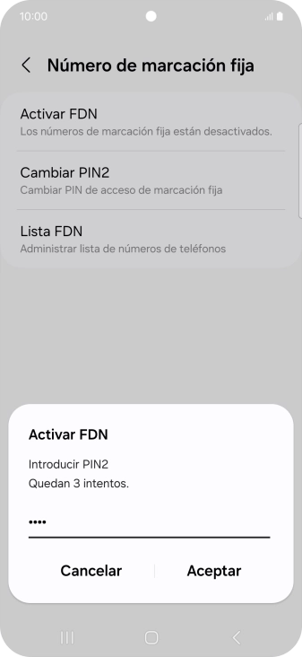 Introduce el código PIN2 y pulsa Aceptar. Introduce el código PIN2 y pulsa Aceptar.