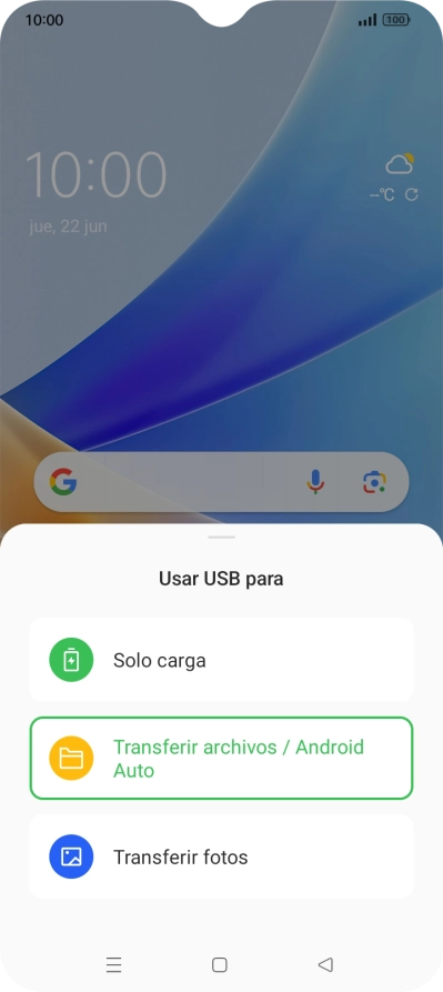 Pulsa Transferir archivos / Android Auto. Pulsa Transferir archivos / Android Auto.