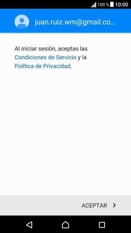 Pulsa ACEPTAR y sigue las indicaciones de la pantalla para seleccionar los ajustes de tu cuenta de Google. Pulsa ACEPTAR y sigue las indicaciones de la pantalla para seleccionar los ajustes de tu cuenta de Google.