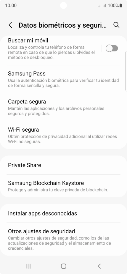 Pulsa Otros ajustes de seguridad. Pulsa Otros ajustes de seguridad.
