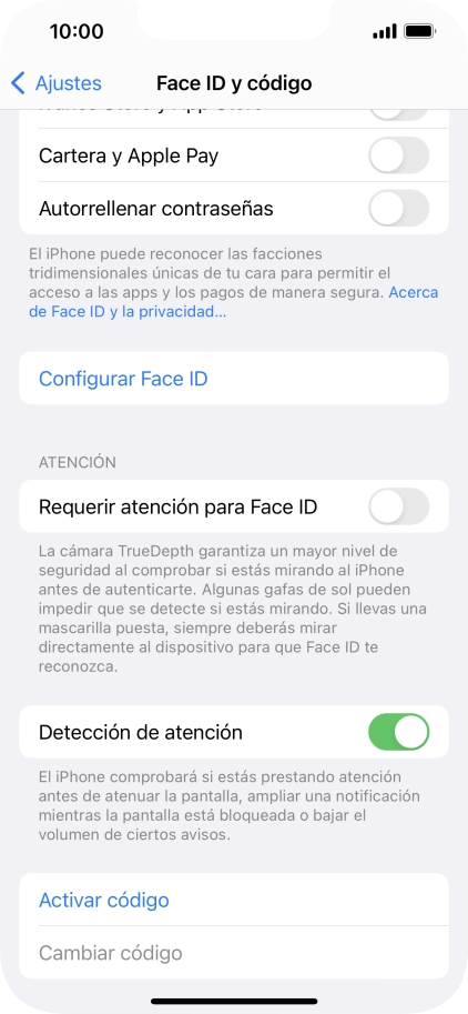 Pulsa Activar código e introduce un código de seguridad de libre elección dos veces seguidas. Pulsa Activar código e introduce un código de seguridad de libre elección dos veces seguidas.